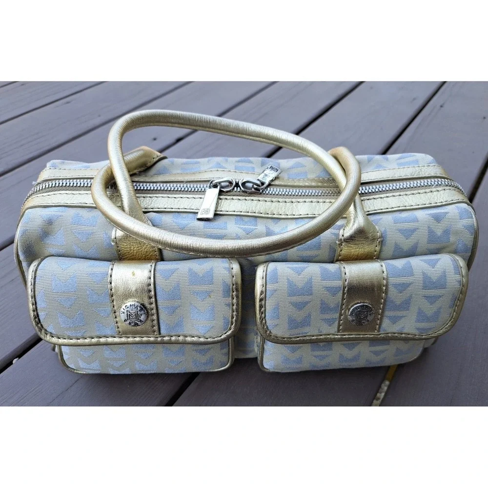 VTG Michael‎ Kors Italian Jacquard Gold Leather Trim Satchel Handbag Wallet NWT